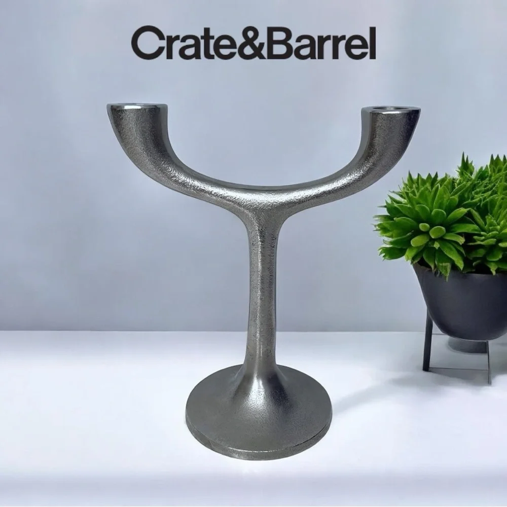 New 2014 Crate & Barrel Modern Double Taper Candle Holder 9